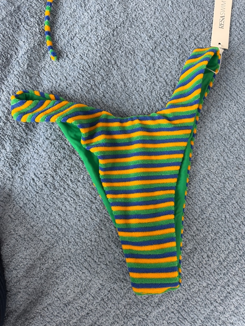 BNWT Striped Green and Yellow Bikini Set + Bucket hat - Picture 9 of 10